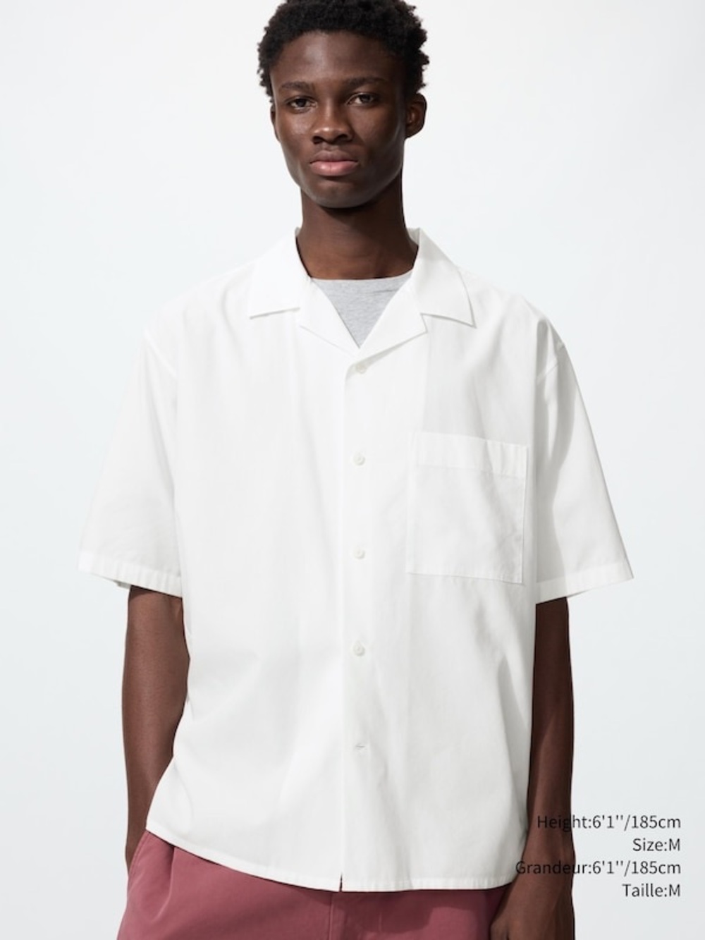 Uniqlo open collar shirt white button up medium front pocket short sleeve unisex